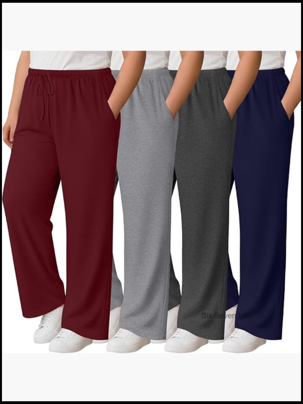 Plus Size Wide Leg Lounge Pants with Pockets 4 Pack
